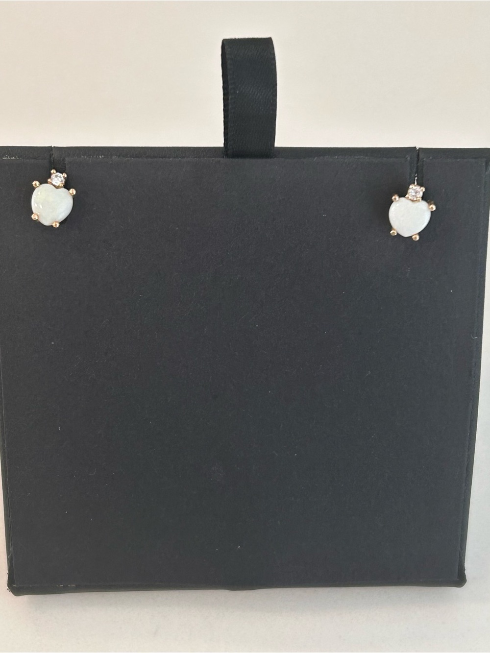 10K Yellow Gold Heart Shaped Opal and Clear Stone Stud Earrings